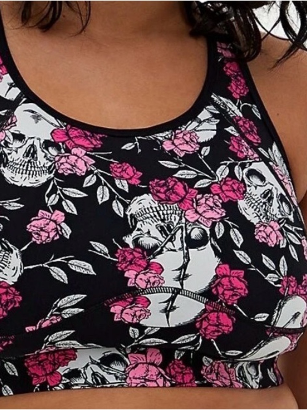 Size 3 Torrid Floral Sports Bra Black Skull Longline NWT